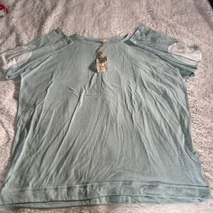 NWT EASEL Los Angeles Blue Thermal Waffle Knit Top Elbow Patches Boho Sz L